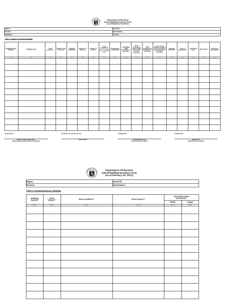 School Building Inventory Form 2022 | PDF