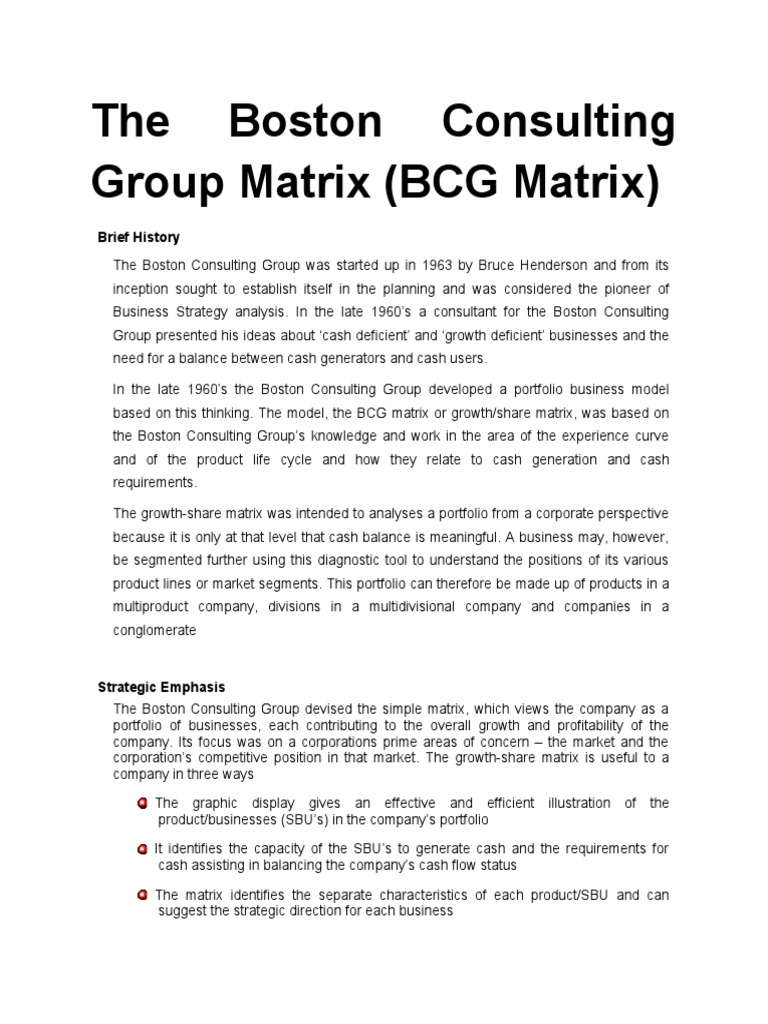 The Boston Consulting Group Matrix (BCG Matrix) : Brief History | PDF ...