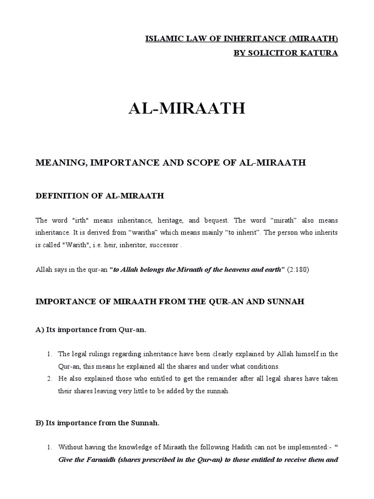 Understanding Islamic Inheritance (Mirath) | PDF | Wellness | Religion ...