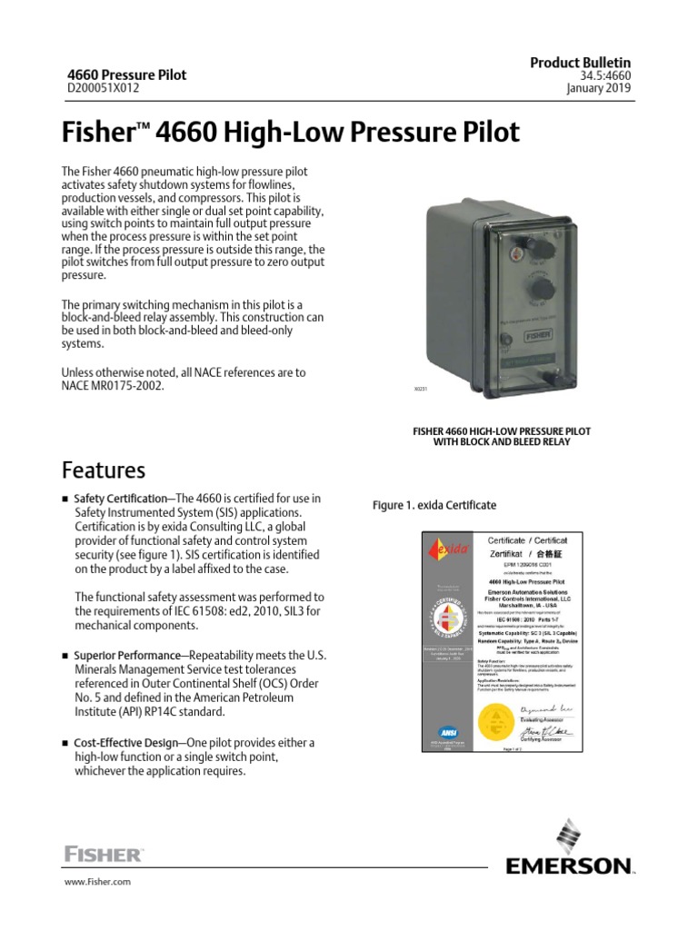 Product Bulletin Fisher 4660 High Low Pressure Pilot en 122794 PDF