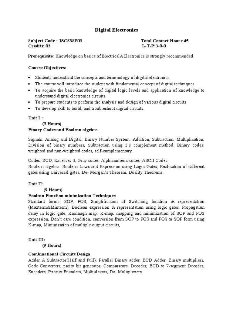 Digital ElectronicsSyllabus PDF Digital Electronics Computer