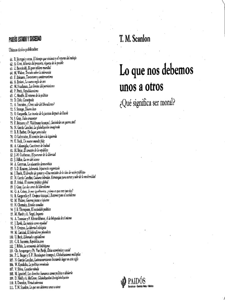 Scanlon, T.M. - Lo Que Nos Debemos Los Unos A Otros ¿Qué Sgnifica Ser ...