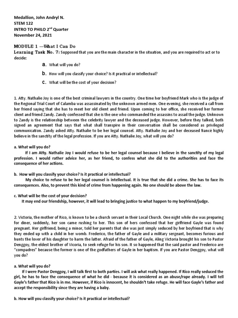 Intro To Philo Q2 Fourth Task | PDF | Self-Improvement