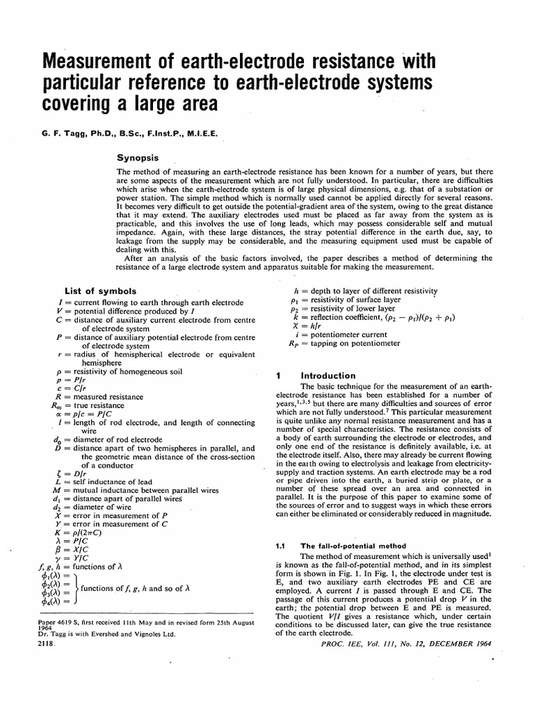 Tagg G F Measurement of EarthElectrode Resistance With Particular Reference To Earth