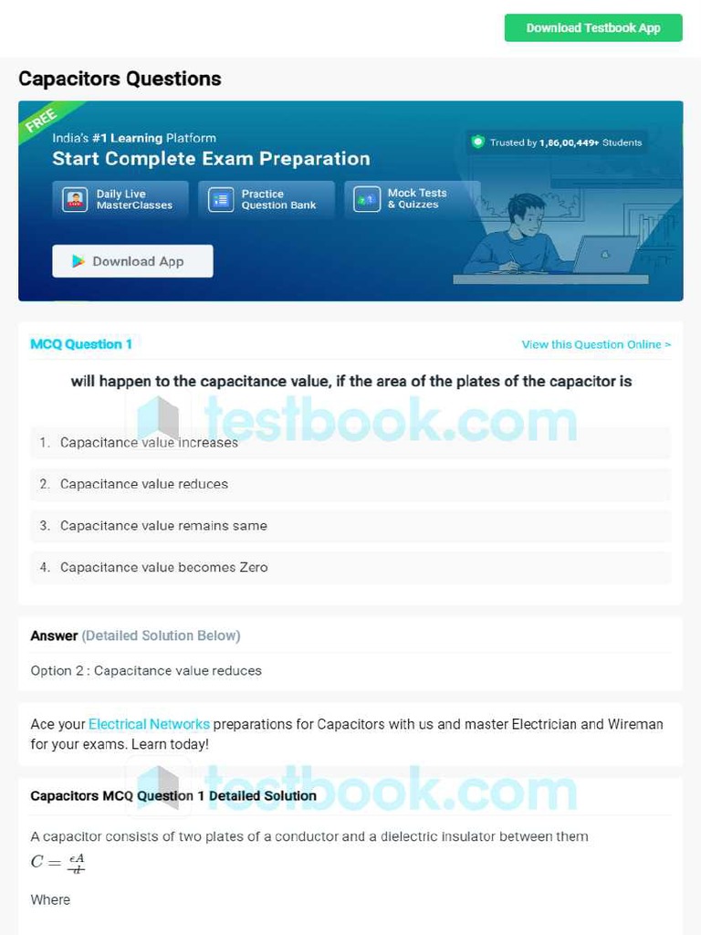 MCQ On Capacitors 5eea6a0939140f30f369da1a PDF