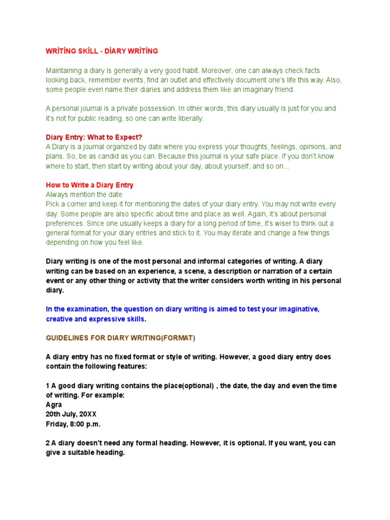 Diary Writing Guidelines and Examples | PDF