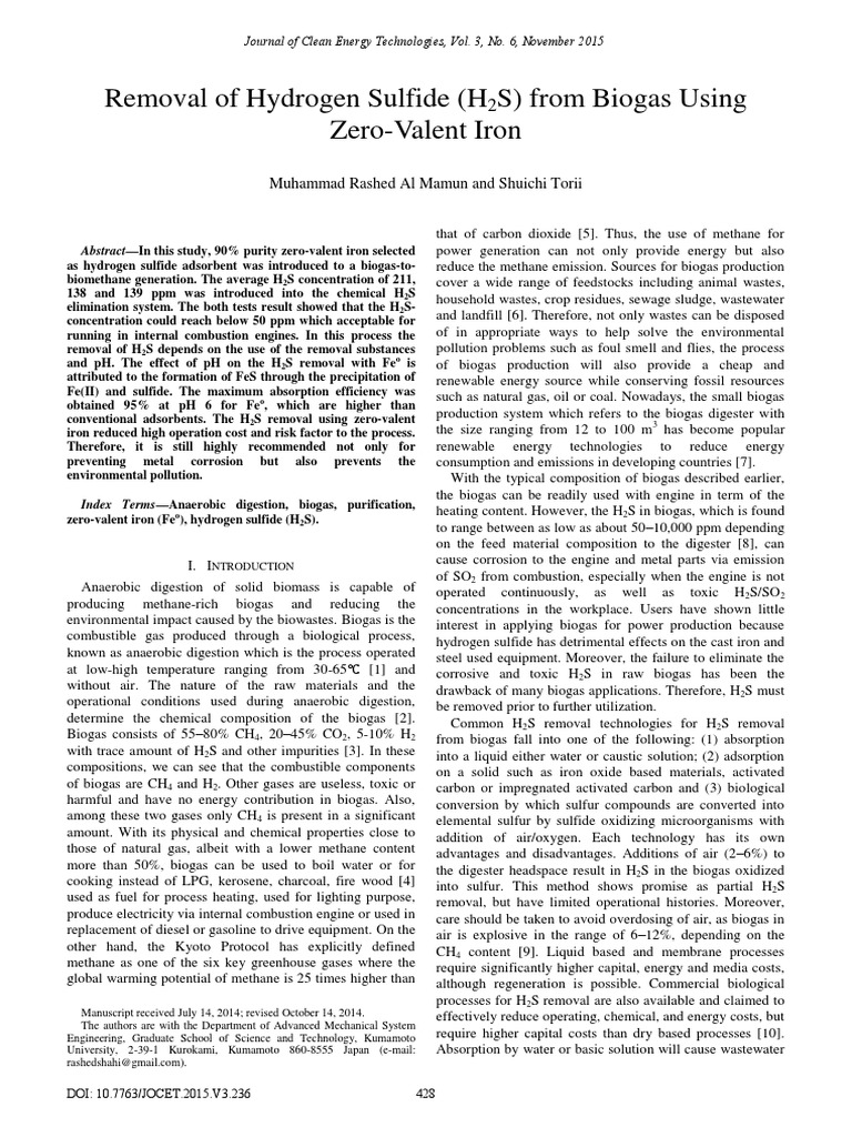 Removal of Hydrogen Sulfide Using Zero-Valent Iron | PDF