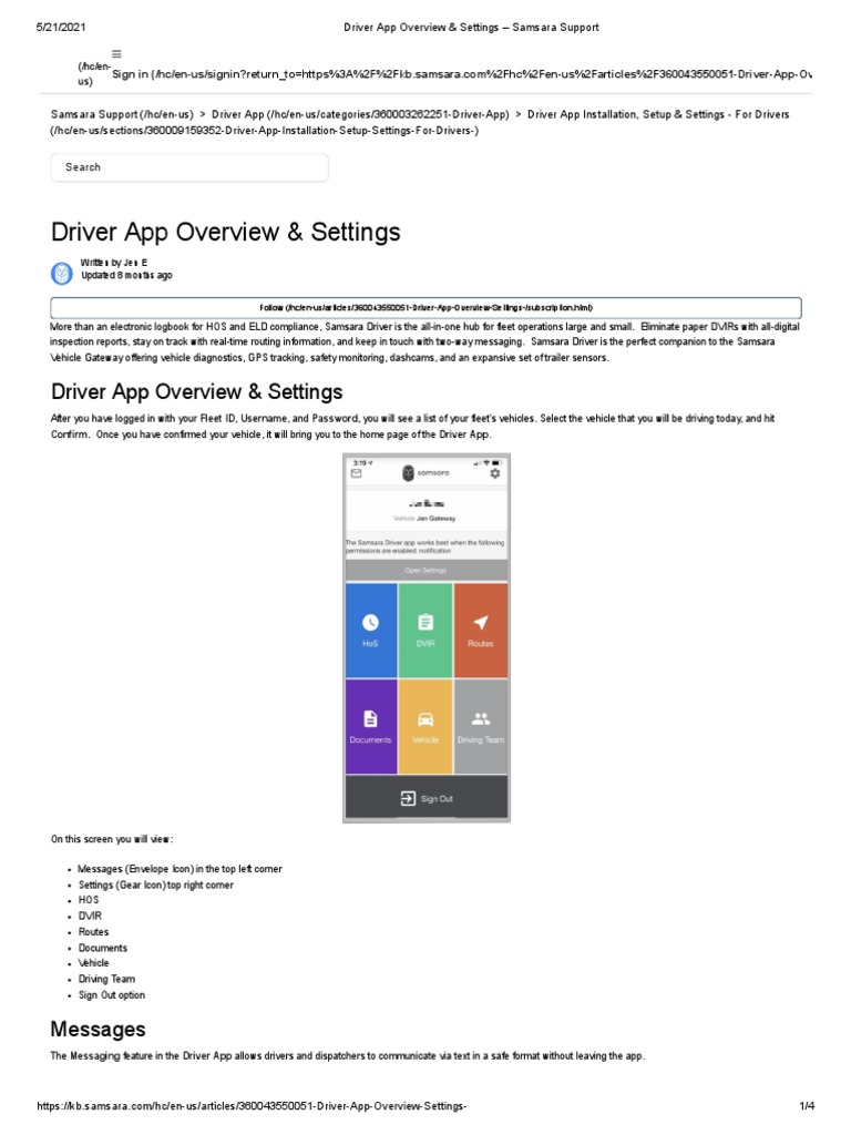 Samsara Driver App Overview & Settings | PDF | Computing | Software