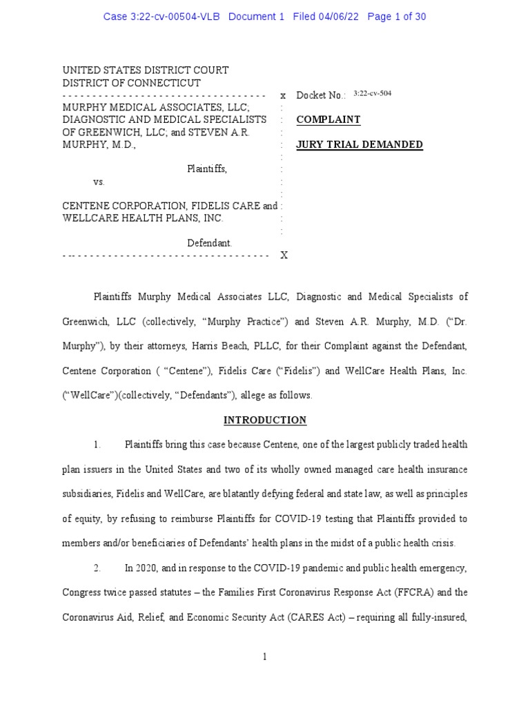 Centene V. Murphy Medical PDF Medicine Lawsuit
