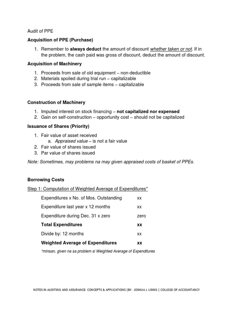 Auditing PPE: Acquisition & Costs | PDF | Expense | Interest