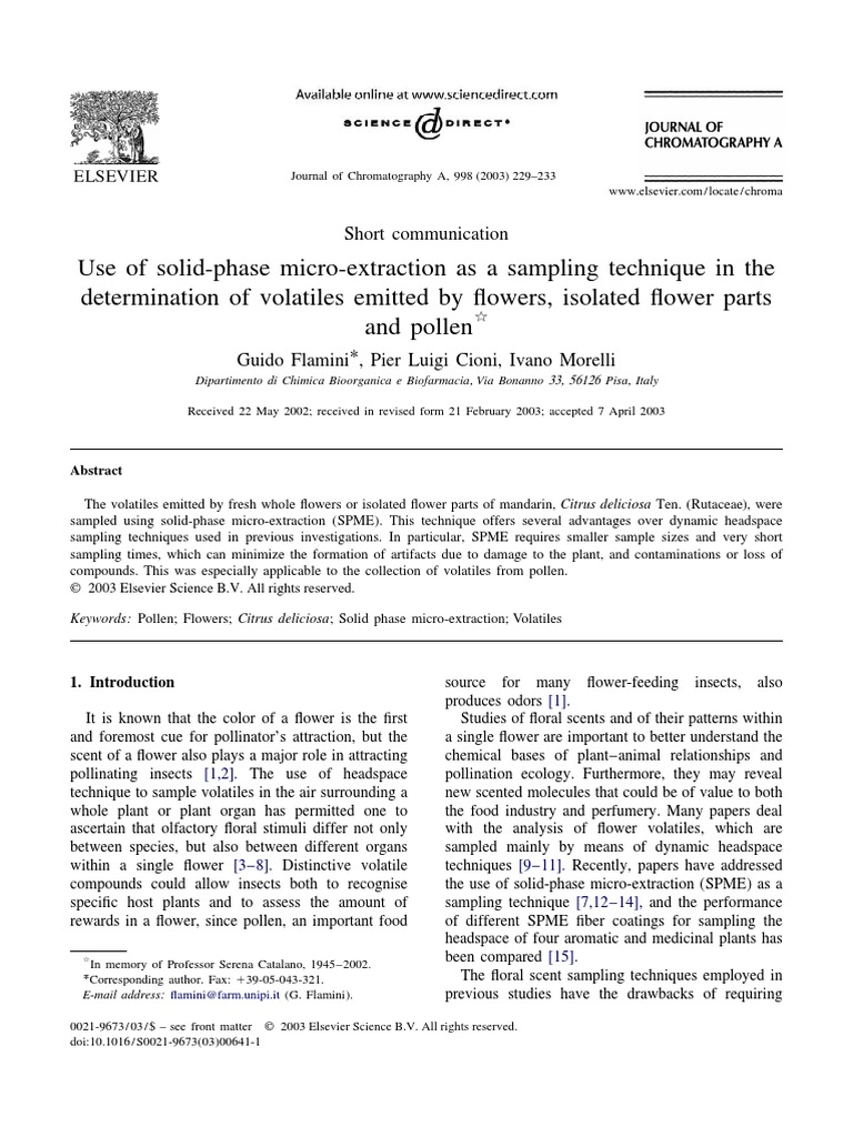 U Se of SolidPhase MicroExtraction As A Sampling Technique in The