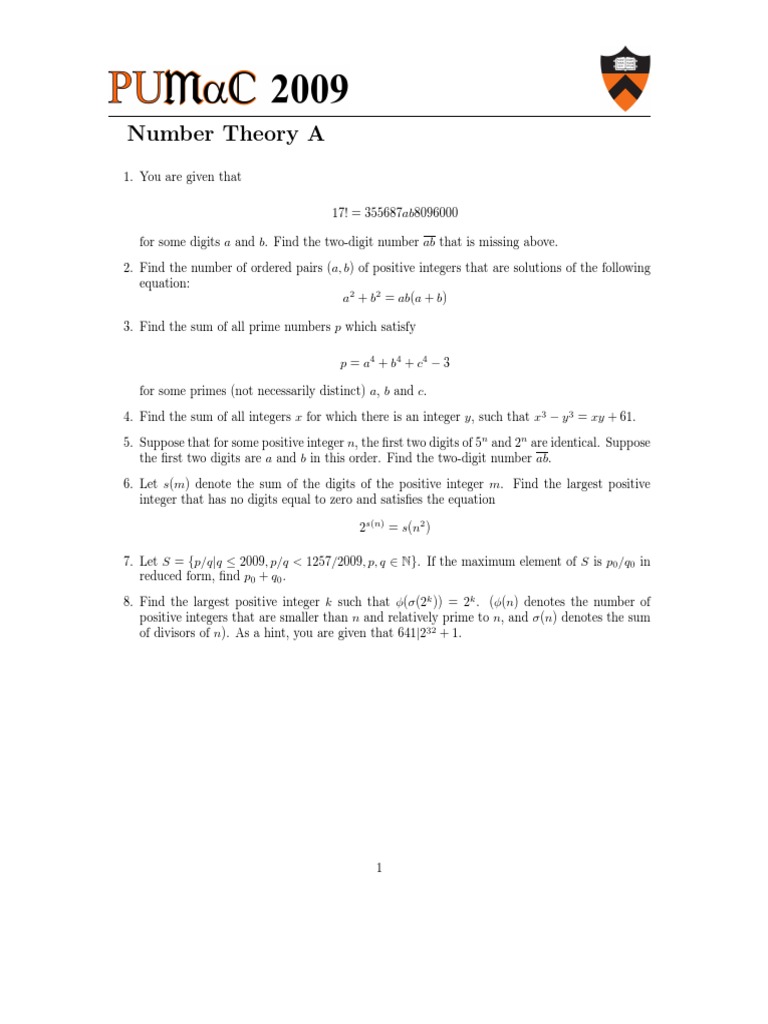 Advanced Number Theory Problems | PDF