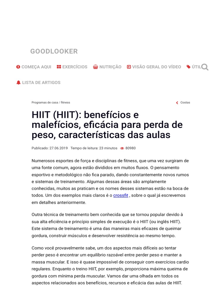 HIIT (HIIT) - Benefícios e Malefícios, Eficácia, Exercícios, PDF, Musculação