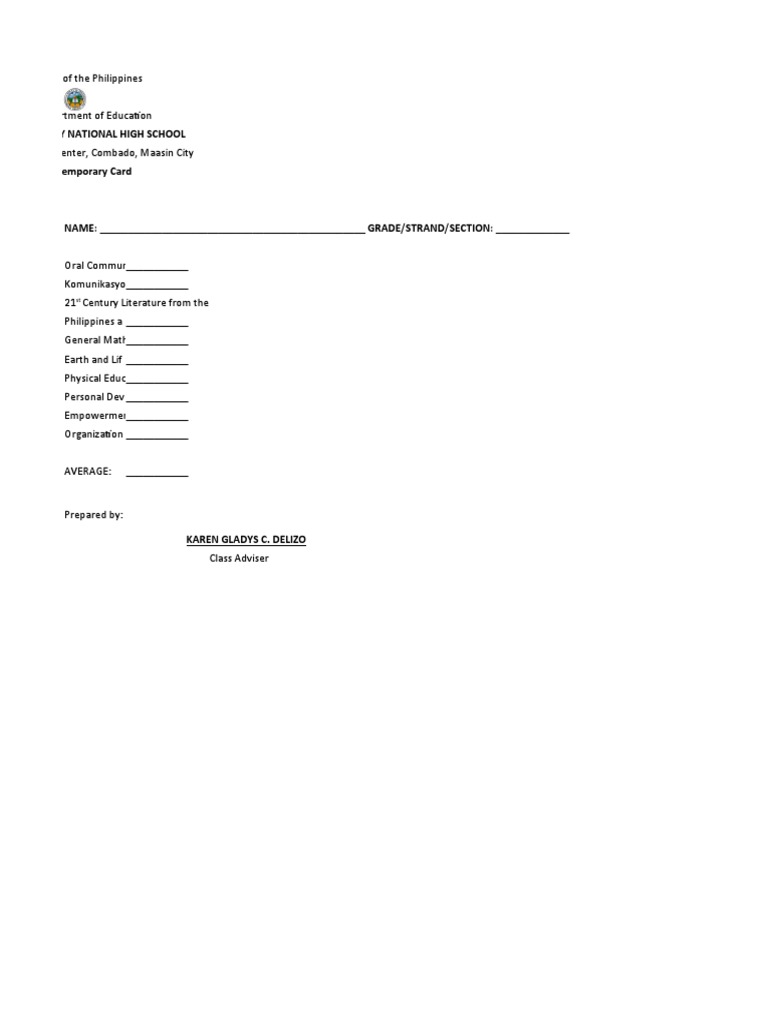 Maasin City National High School Temporary Card | PDF | Science