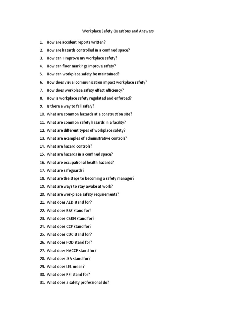 Workplace Safety Questions and Answers PDF