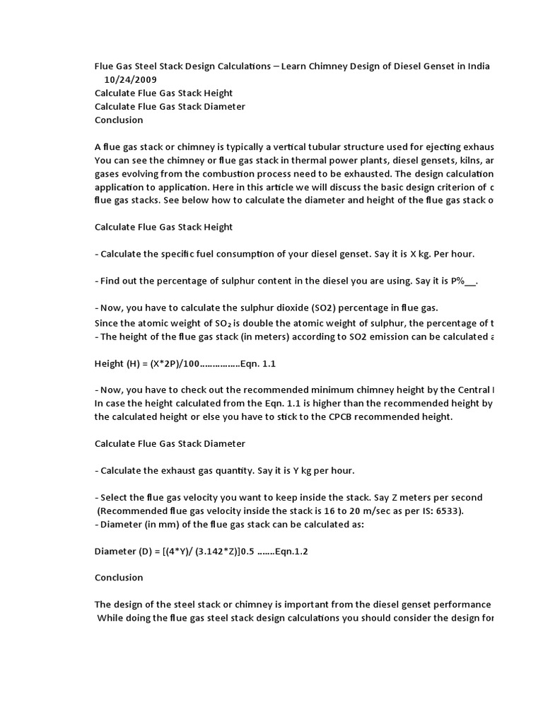 Stack Height Calculation PDF Exhaust Gas Chimney