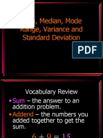 Mean, Median, Mode Range, Variance and Standard Deviation