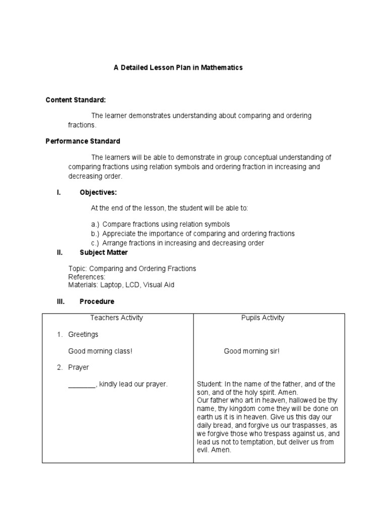 Comparing and Ordering Fractions Lesson | PDF