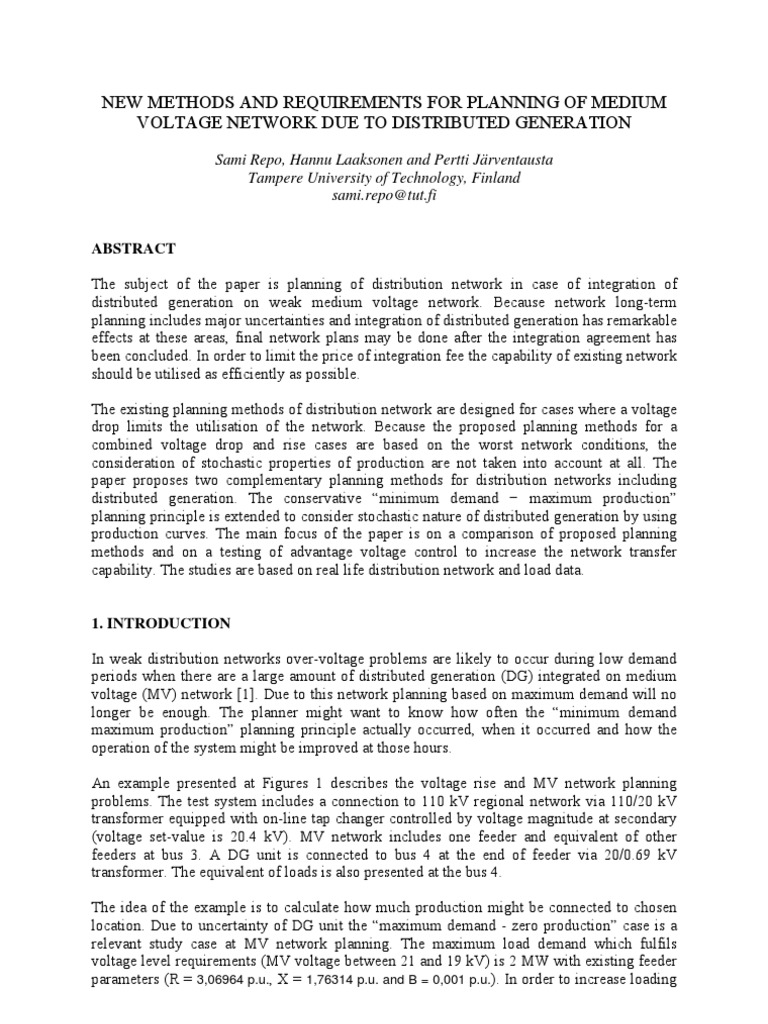 New Methods and Requirements For Planning of Medium Voltage Network Due ...