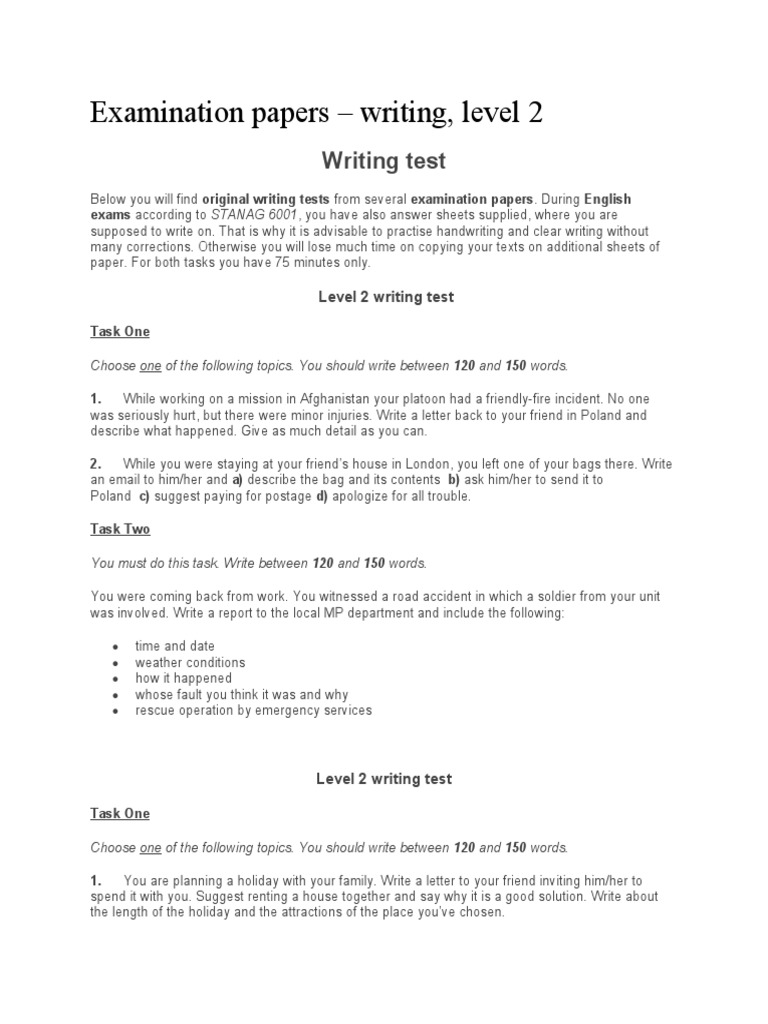 STANAG Writing Test Level 2B PDF