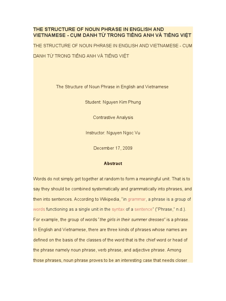 The Structure of Noun Phrase in English and Vietnamese | PDF | Noun ...