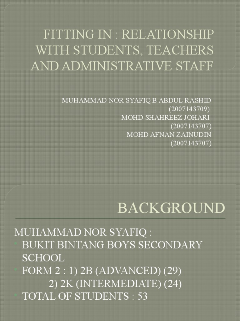 Fitting In Relationship With Students, Teachers and Administrative