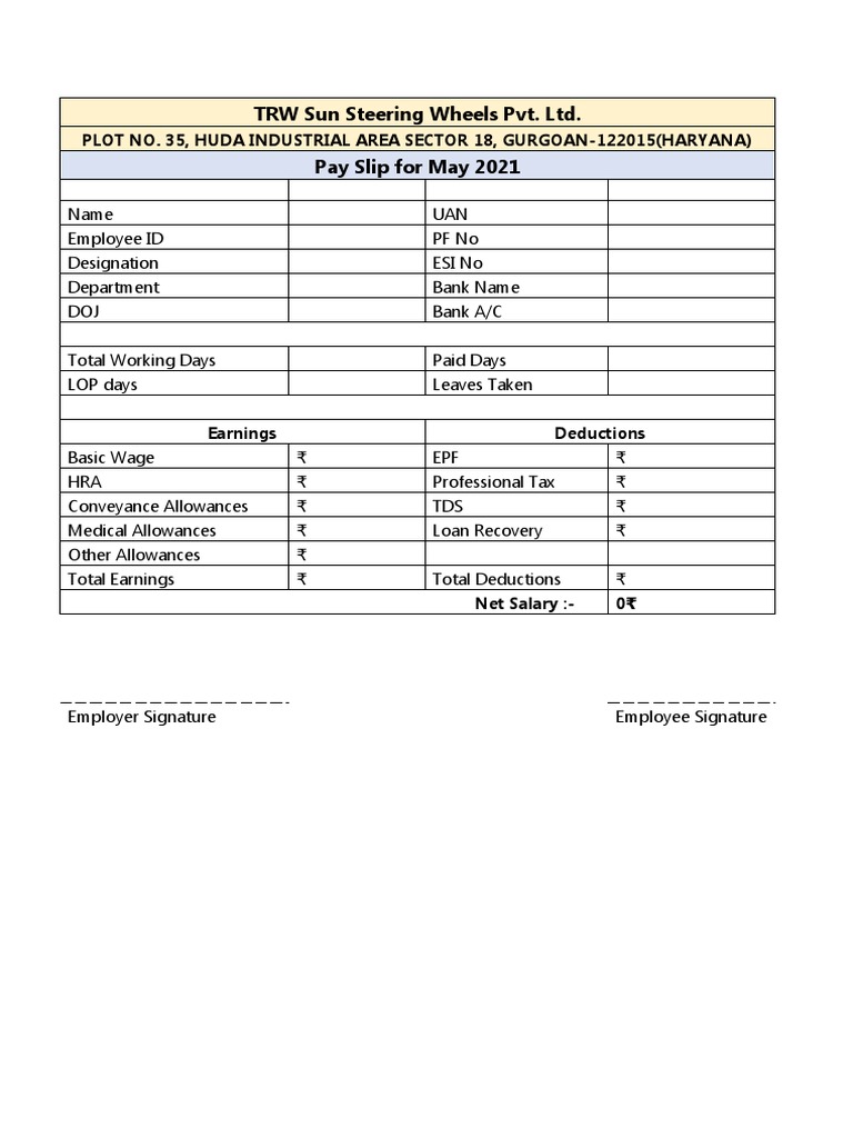 TRW Sun Steering Wheels Pvt. Ltd. Pay Slip For May 2021 PDF