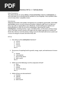 Food and Nutrition MCQ Carbo