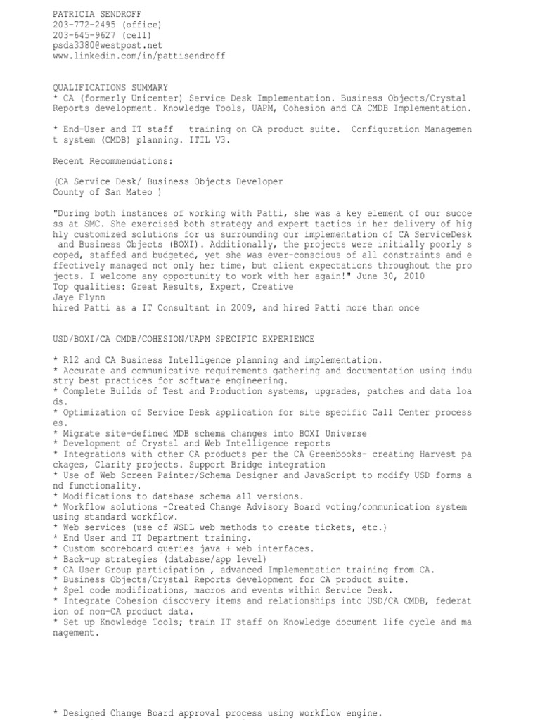 Ca Service Desk Developer It Service Management Itil