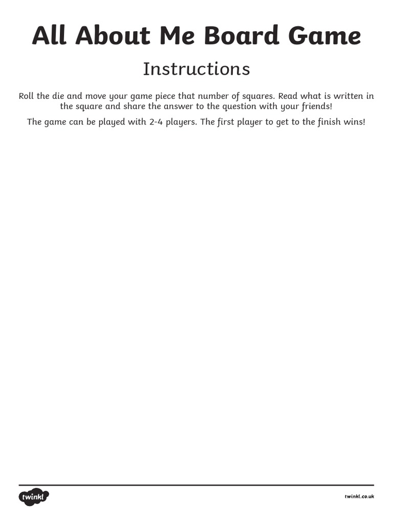 All About Me Board Game Instructions PDF
