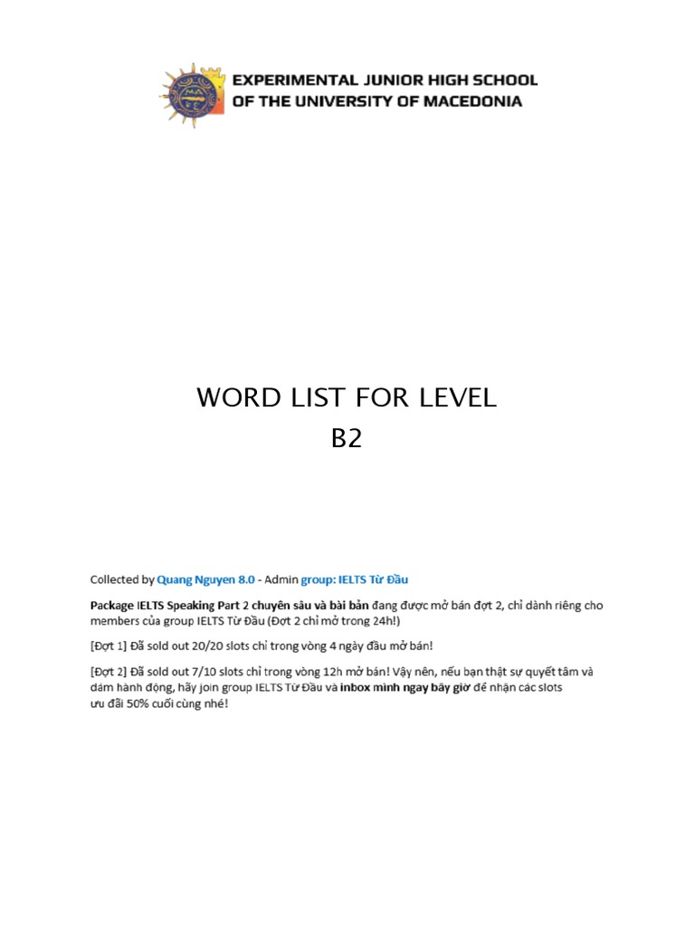 Level B2 Word List PDF