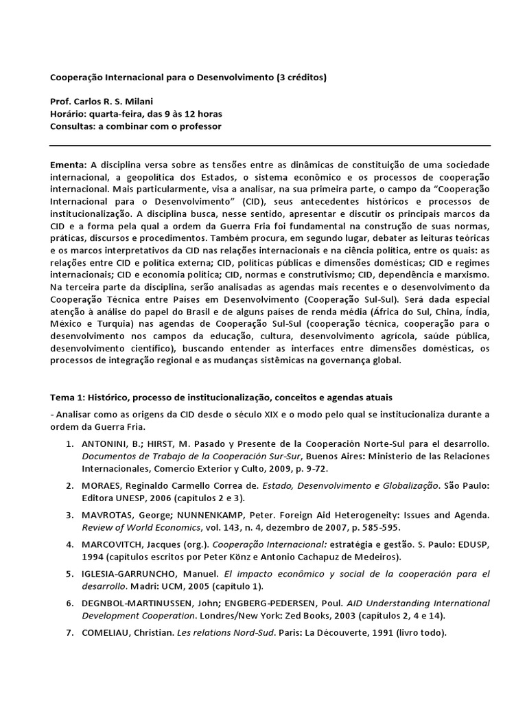Cooperação Internacional para o Desenvolvimento | PDF