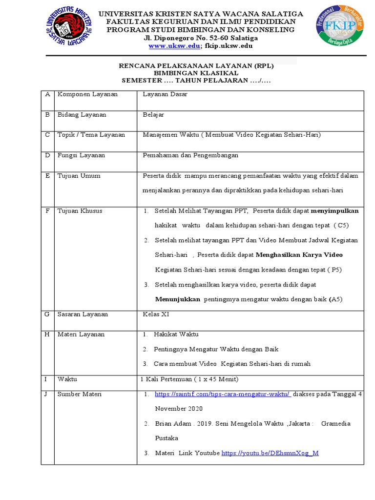 Rencana Pelaksanaan Layanan RPL | PDF | Karier & Perkembangan | Bisnis