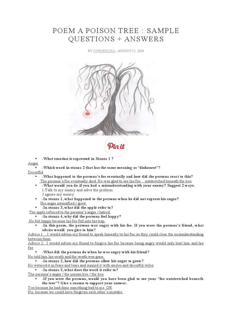 A Poison Tree: Q&A Guide | PDF | Anger | Psychological Concepts