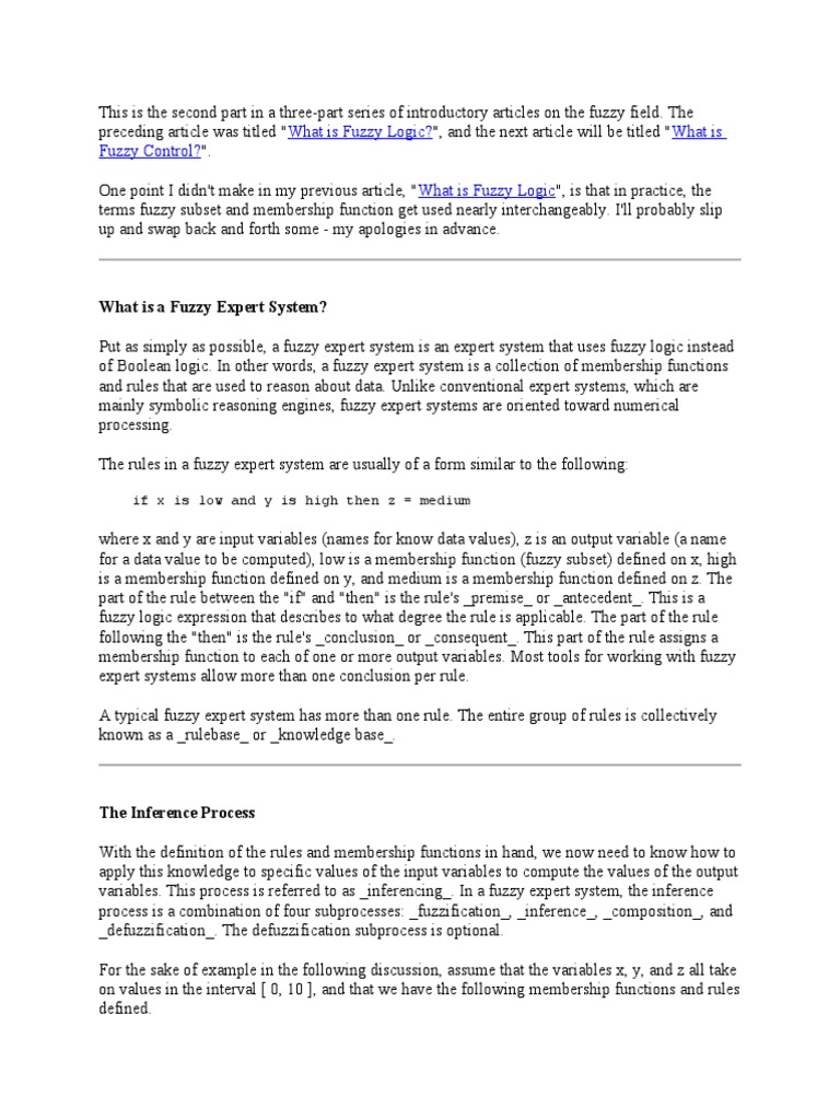 Understanding Fuzzy Expert Systems | PDF | Fuzzy Logic | Function ...