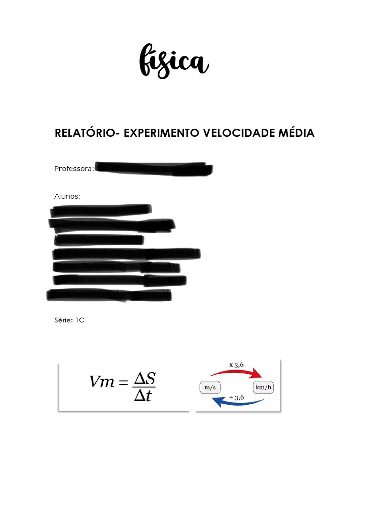 RELATÓRIO Física Velocidade Média | PDF | Velocidade | Quantidades físicas, image size:768x1024