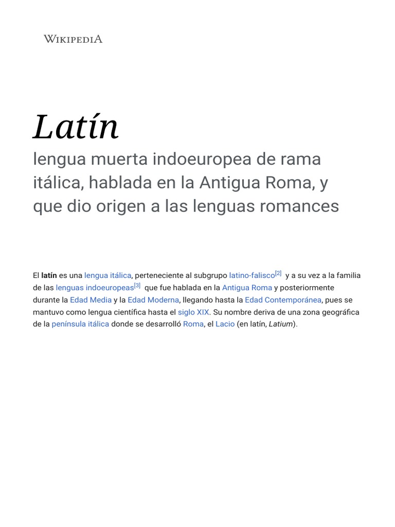 Latín Wikipedia PDF latín Lenguas de Europa