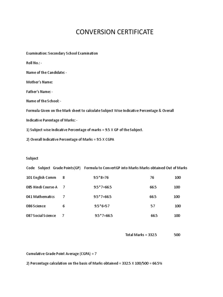 10th Conversion Certificate | PDF
