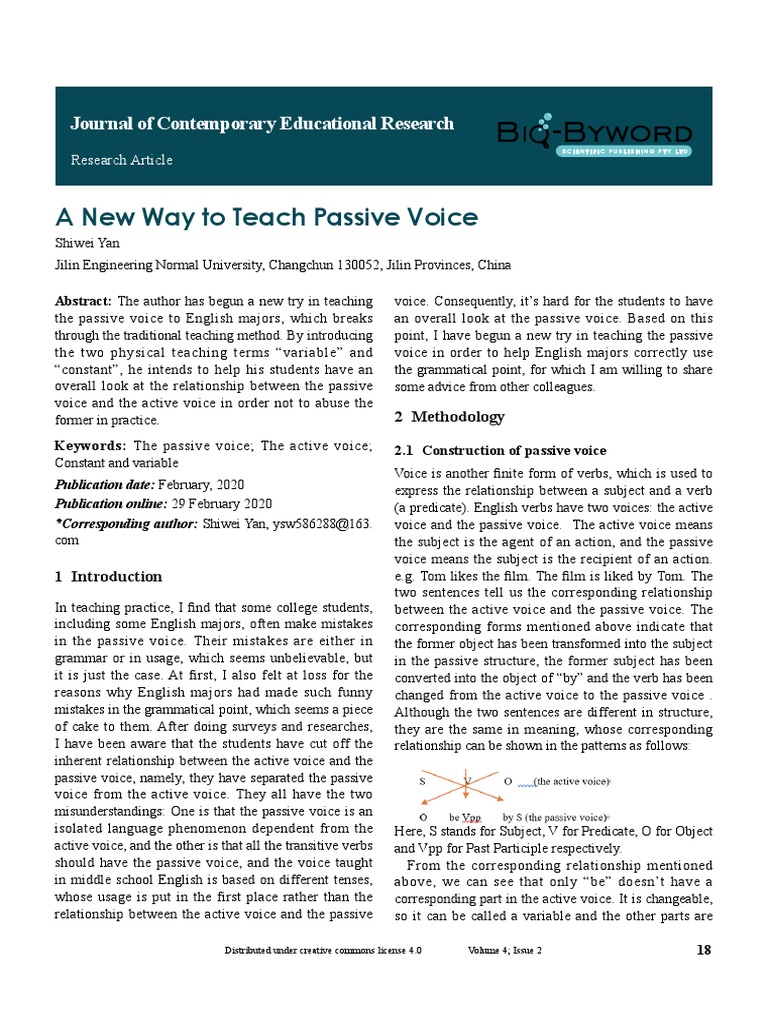 Innovative Methods for Teaching Passive Voice | PDF | Subject (Grammar ...