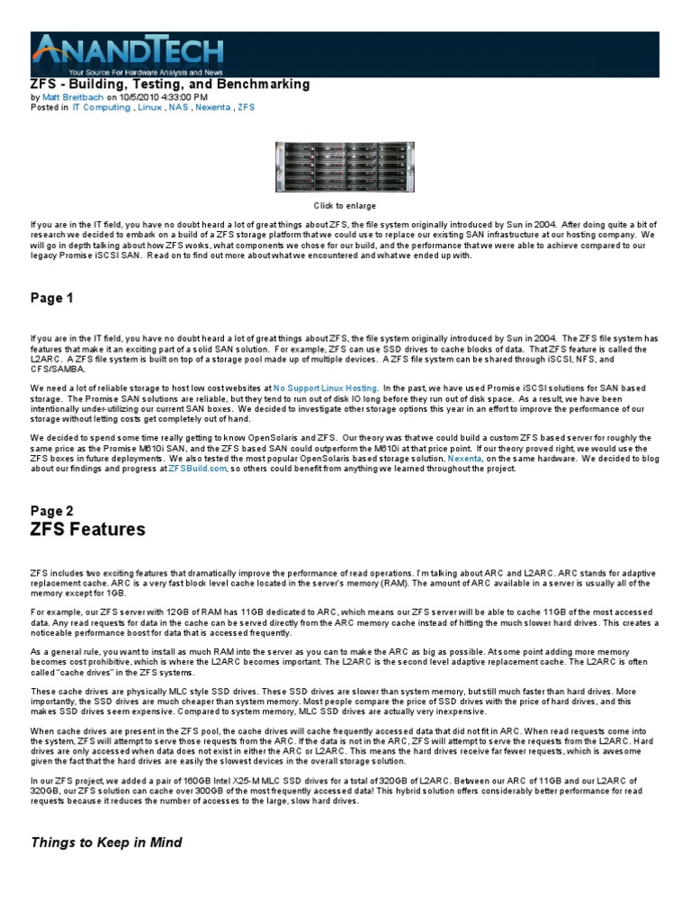 ZFS Features ZFS Building, Testing, and Benchmarking