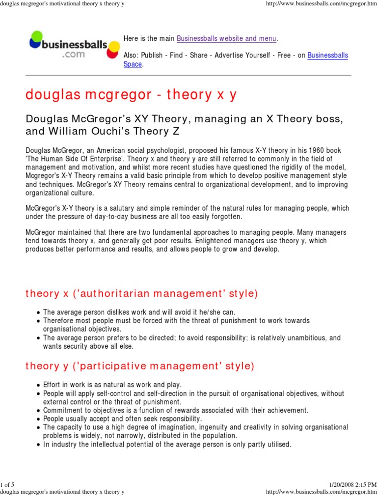 Douglas McGregor Theory x Theory y Motivation Self 