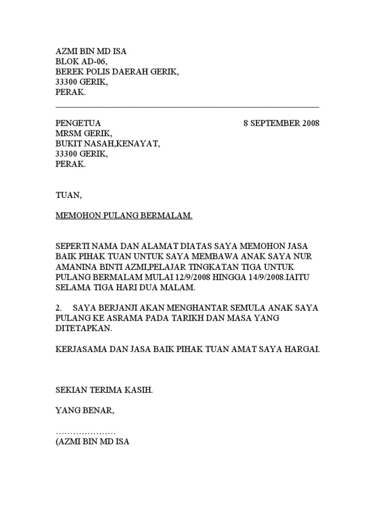 Format Surat Rasmi Setting Kertas