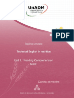 Unit 1. "Reading Comprehension Skills": Technical English in Nutrition