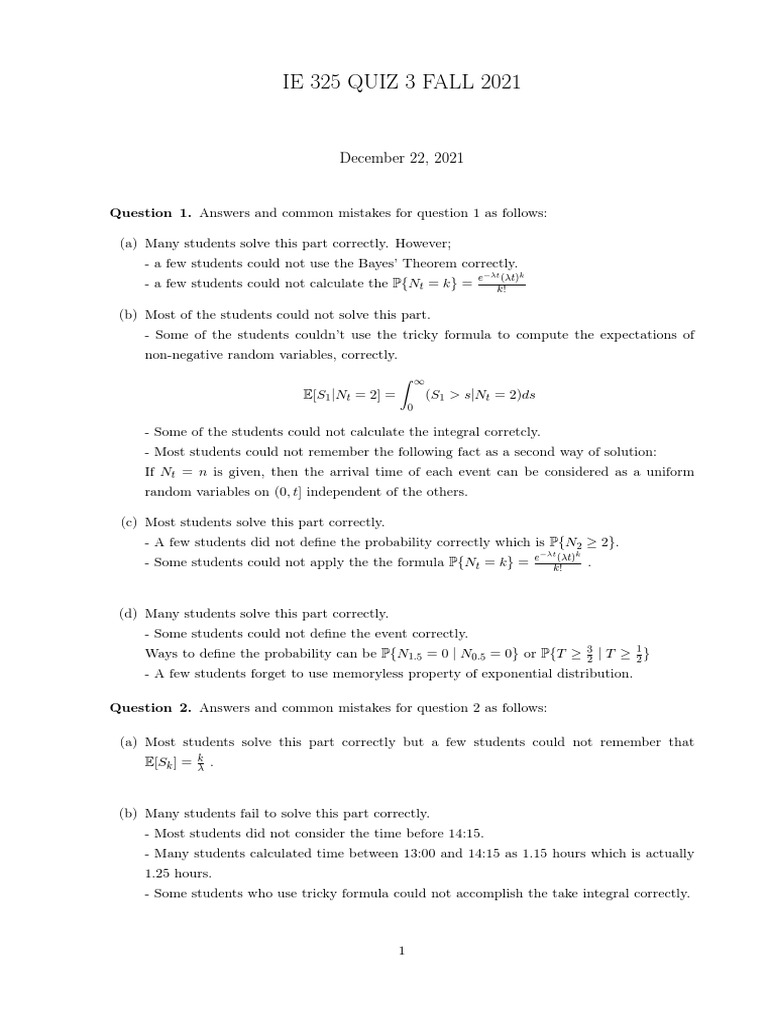Common Mistakes Quiz 3 PDF Statistics Measure Theory