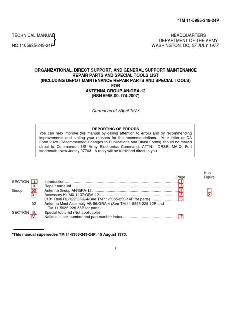 Technical Manual Headquarters Department of The Army NO.1105985-249-24P ...