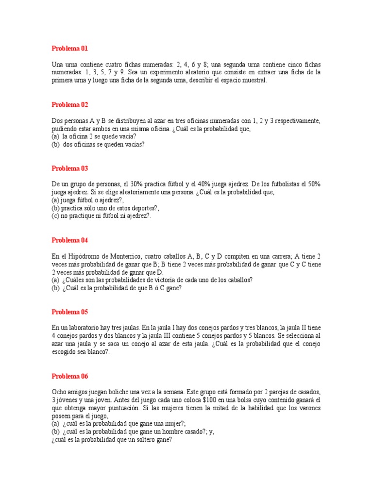 Problemas de Probabilidades y Estadística | PDF | Probabilidad