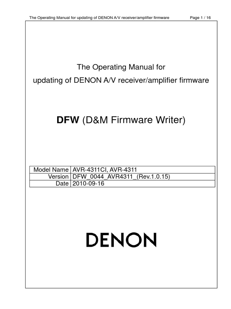Denon AVR4311CI Firmware Update Operating Manual PDF Microsoft