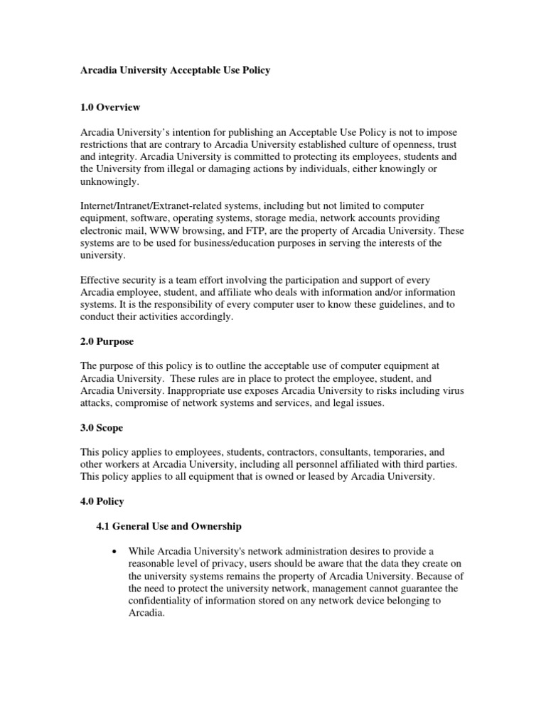 Arcadia University Acceptable Use Policy | PDF | Copyright Infringement ...