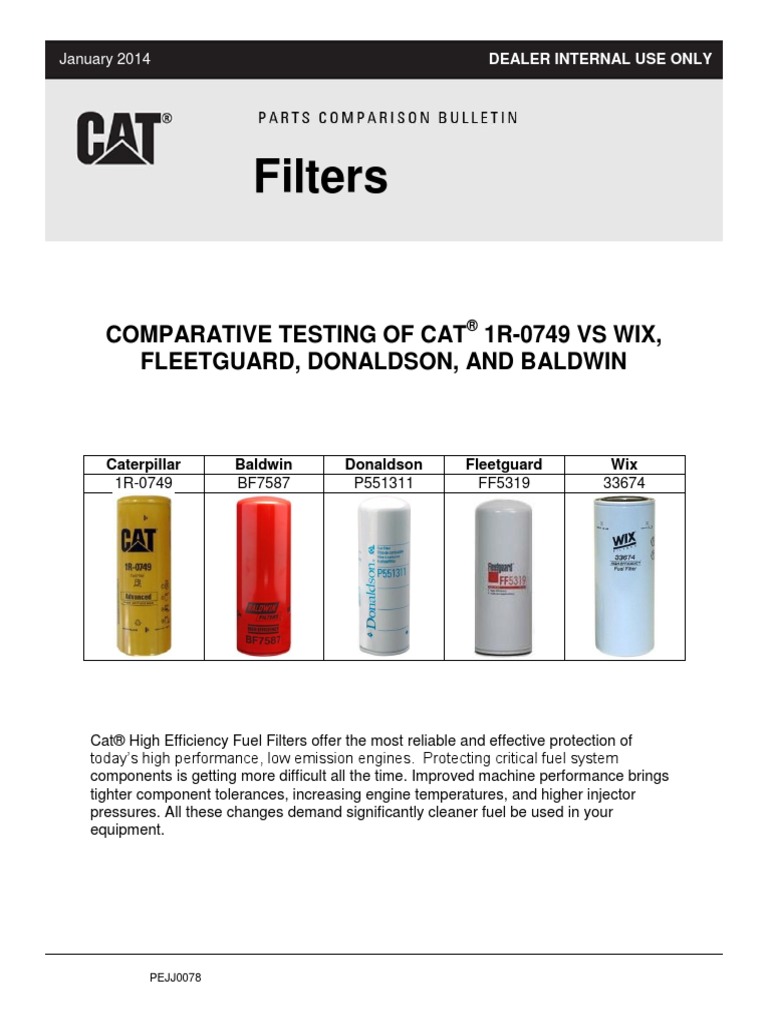 Fuel PCB 1r 0749 Vs Donaldson Baldwin Fleetguard Wix Pejj0078 PDF