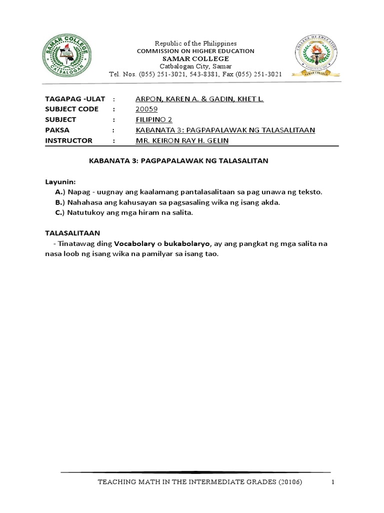 Kabanata 3 Handout | PDF
